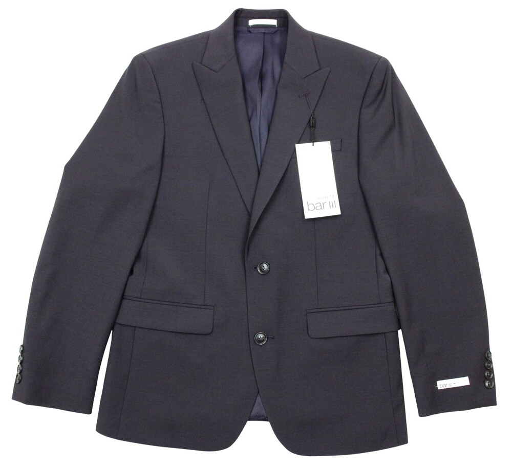Bar III Suit Jacket 42 L Mens Slim Fit Purple Stretch Wool Peak Two Button